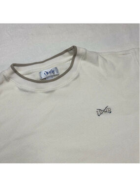 Men's IZOD Vintage White Crewneck Golf Sweater with Brown Trim Large